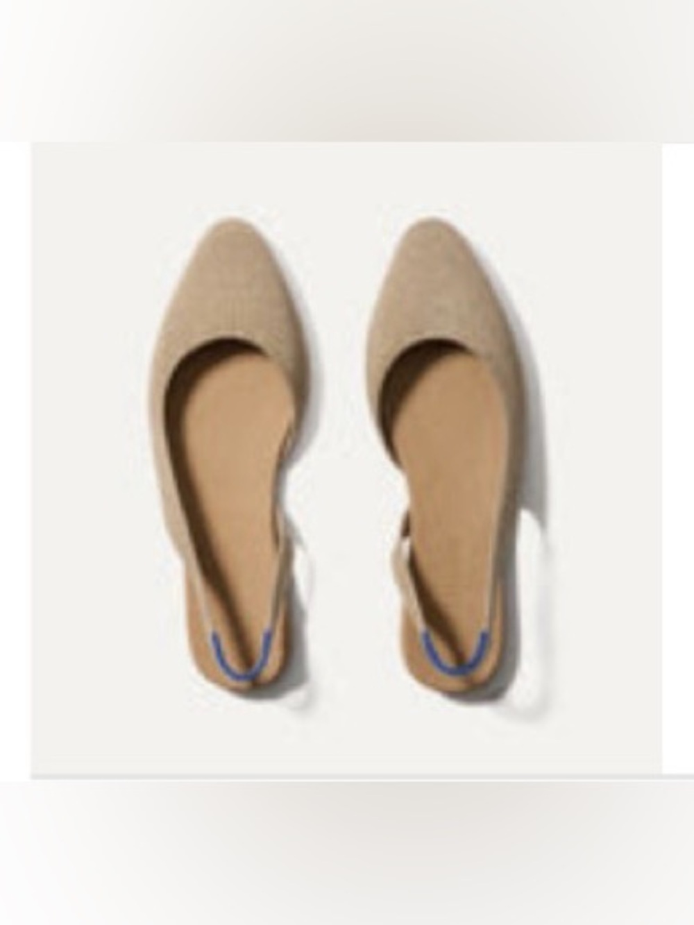 Rothy's Women's Pointed Slingback Flats in Beige with Blue Heel Accent